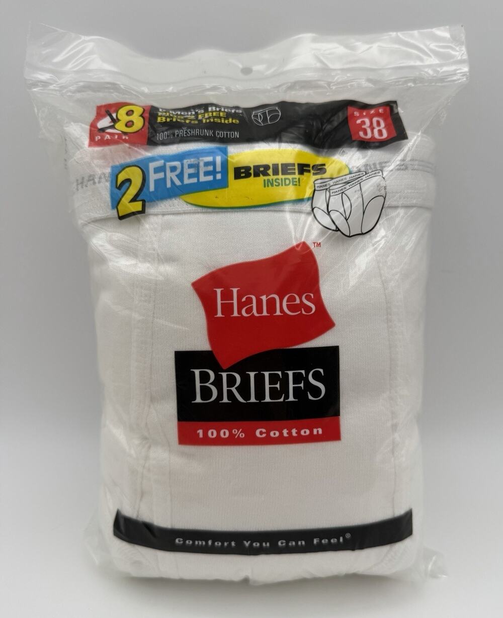 Hanes Men Briefs White Sz 38 Underwear 8 pk Vtg 2001 Preshrunk Cotton